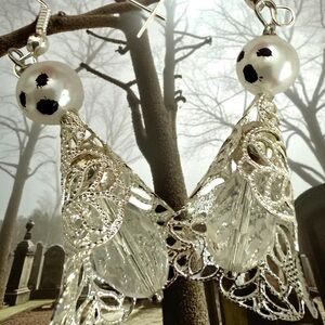 Silver and White Filigree Ghost Earrings